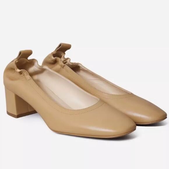 Everlane The Day Heel Light Taupe Sz 7.5 Block Heel Ballet Inspired NEW w/o Box - Picture 1 of 5